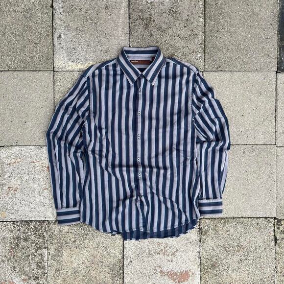 Perry Ellis Striped Button-Up Men’s Long Sleeve Classic Fall Shirt - Picture 1 of 4